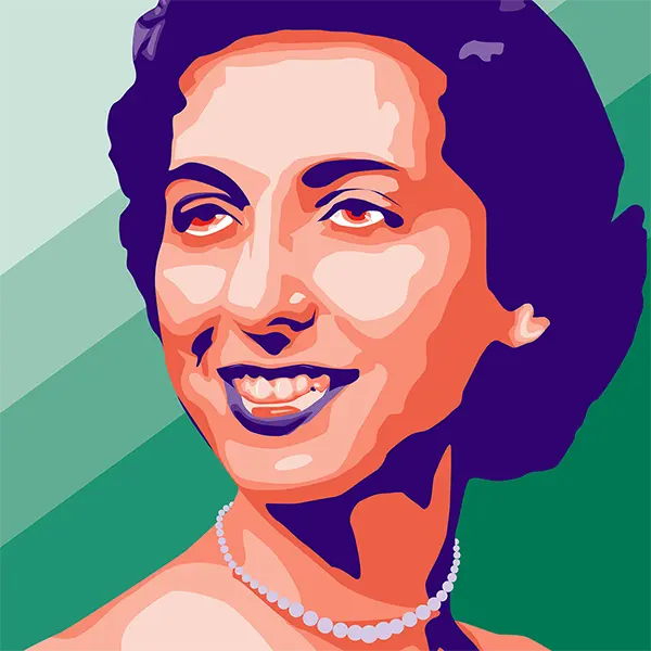 Vectorized portrait of a smiling woman wearing pearls