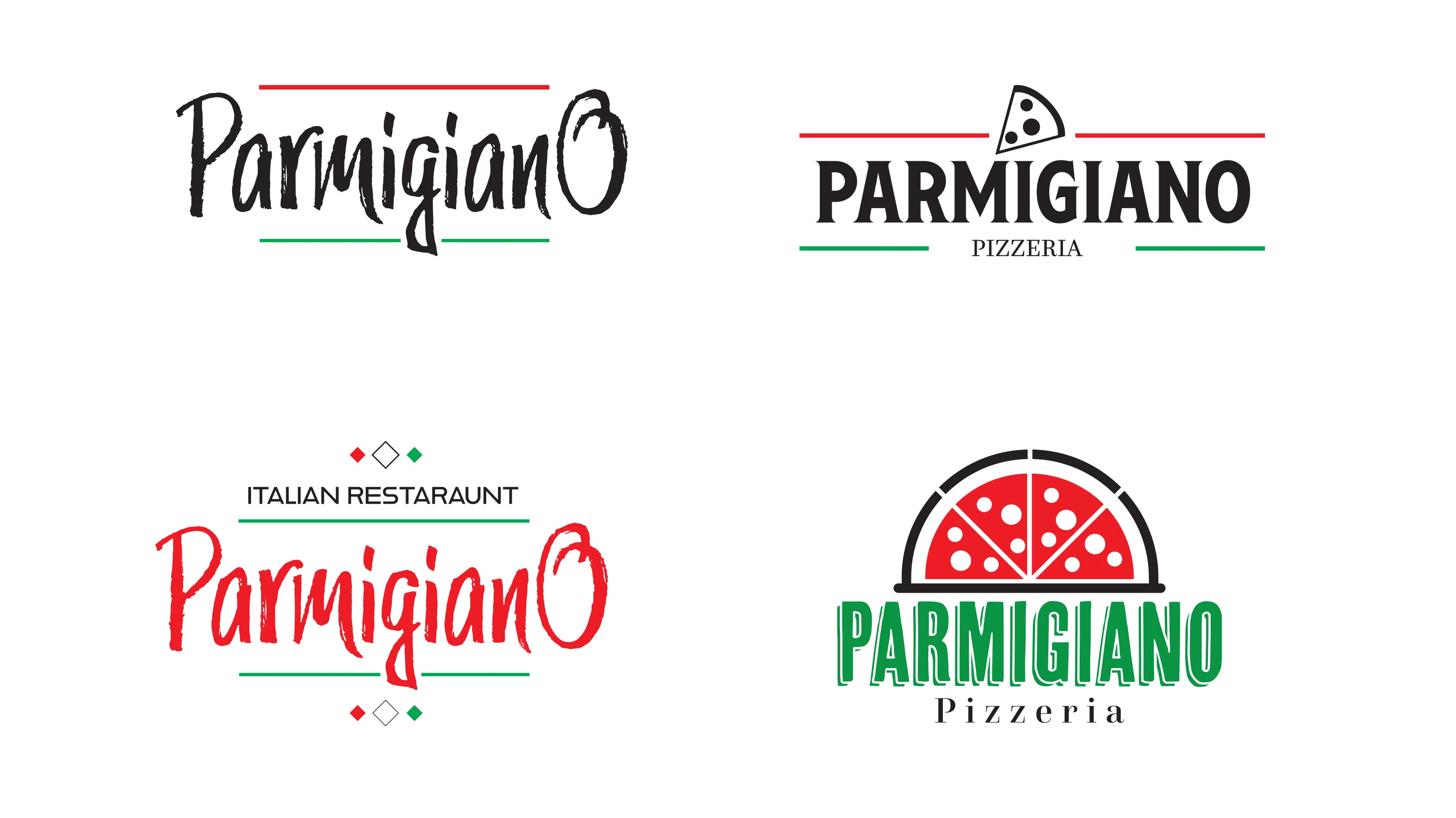 4 logo variations for a conceptual restaraunt named Pargmianos